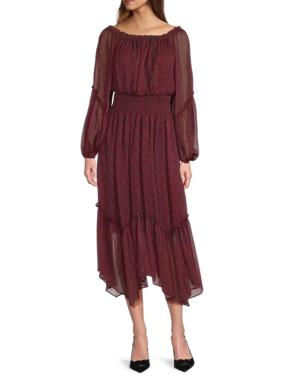NWT Ramy Brook Women’s Exclusive Printed Danna Smocked-Waist Chiffon Dress ~ XS